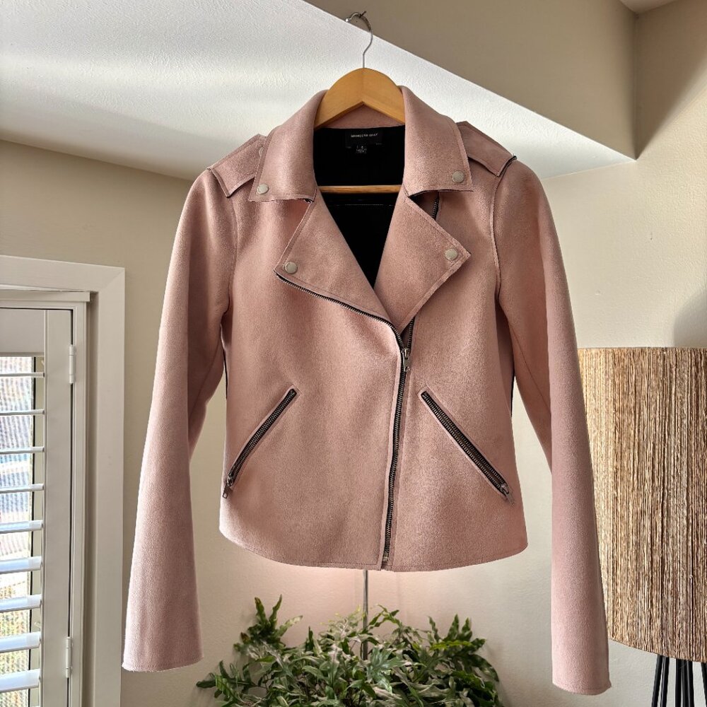 Members Only Faux Suede Moto Jacket Small Dusty Blush Pink Biker Coat EUC